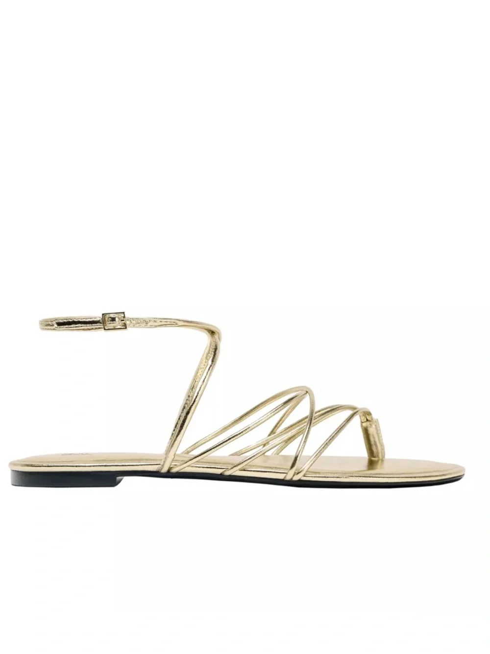 Zara Metallic Gold Strappy Flat Sandals - Picture 2 of 3